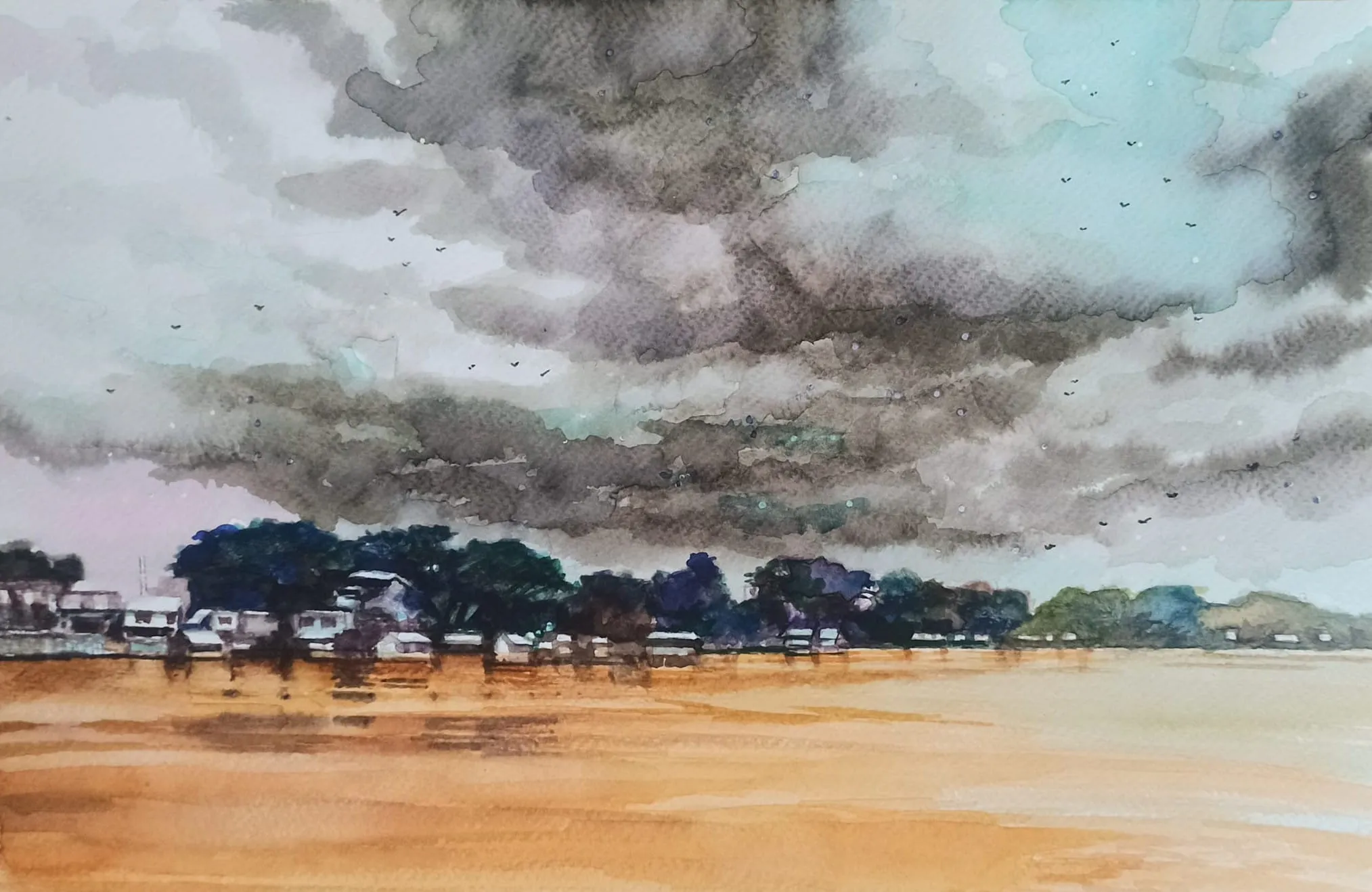 Crecida y tormenta, acuarela sobre arches de 300 grs. de Fernando Naranjo Espinoza.